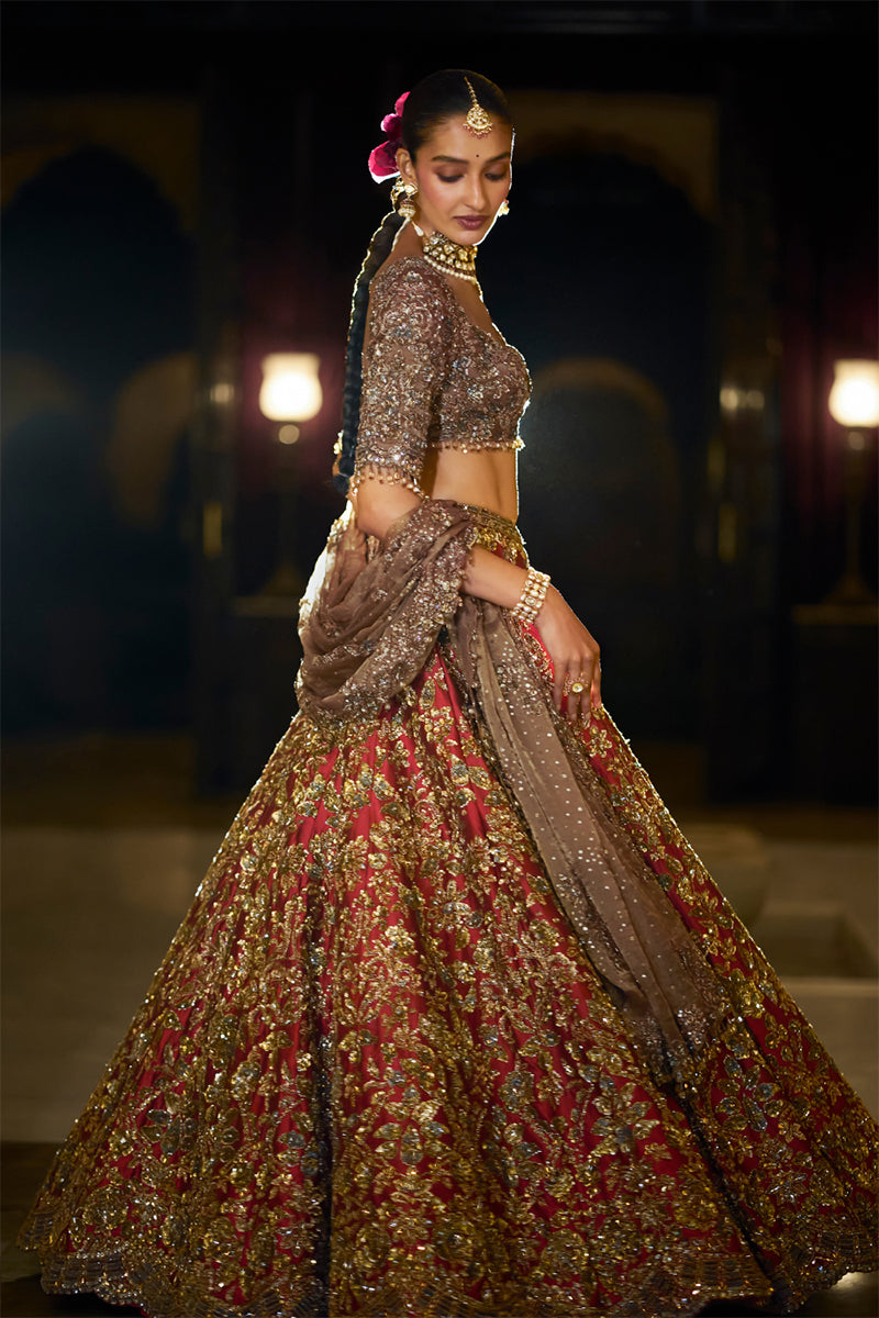 Lehenga Blouse Dupatta Antique Gold