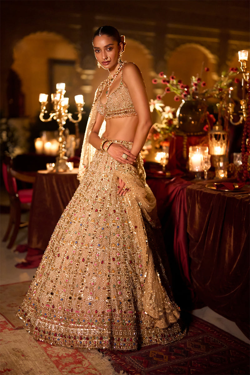Lehenga Blouse Dupatta Stone-Pearl