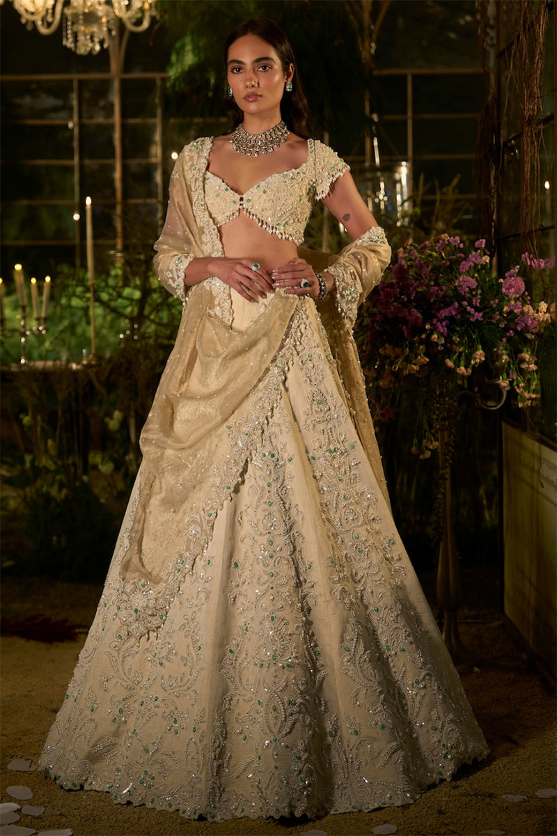 Lehenga Blouse Dupatta Light Gold
