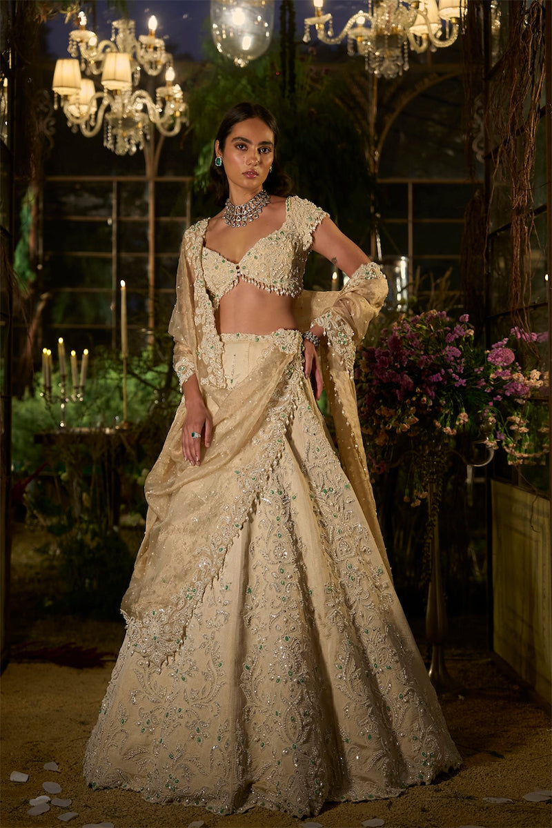 Lehenga Blouse Dupatta Light Gold