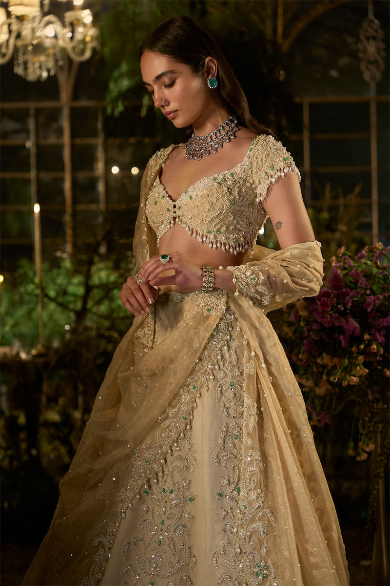 Lehenga Blouse Dupatta Light Gold
