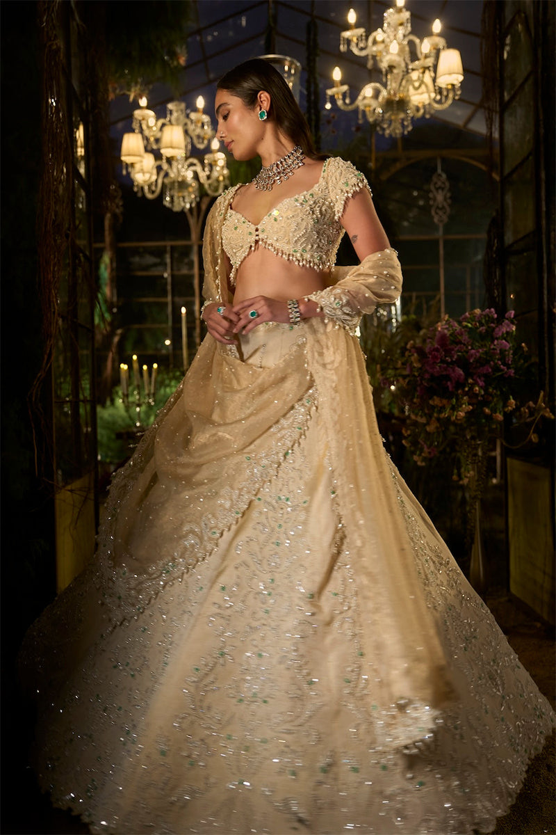Lehenga Blouse Dupatta Light Gold