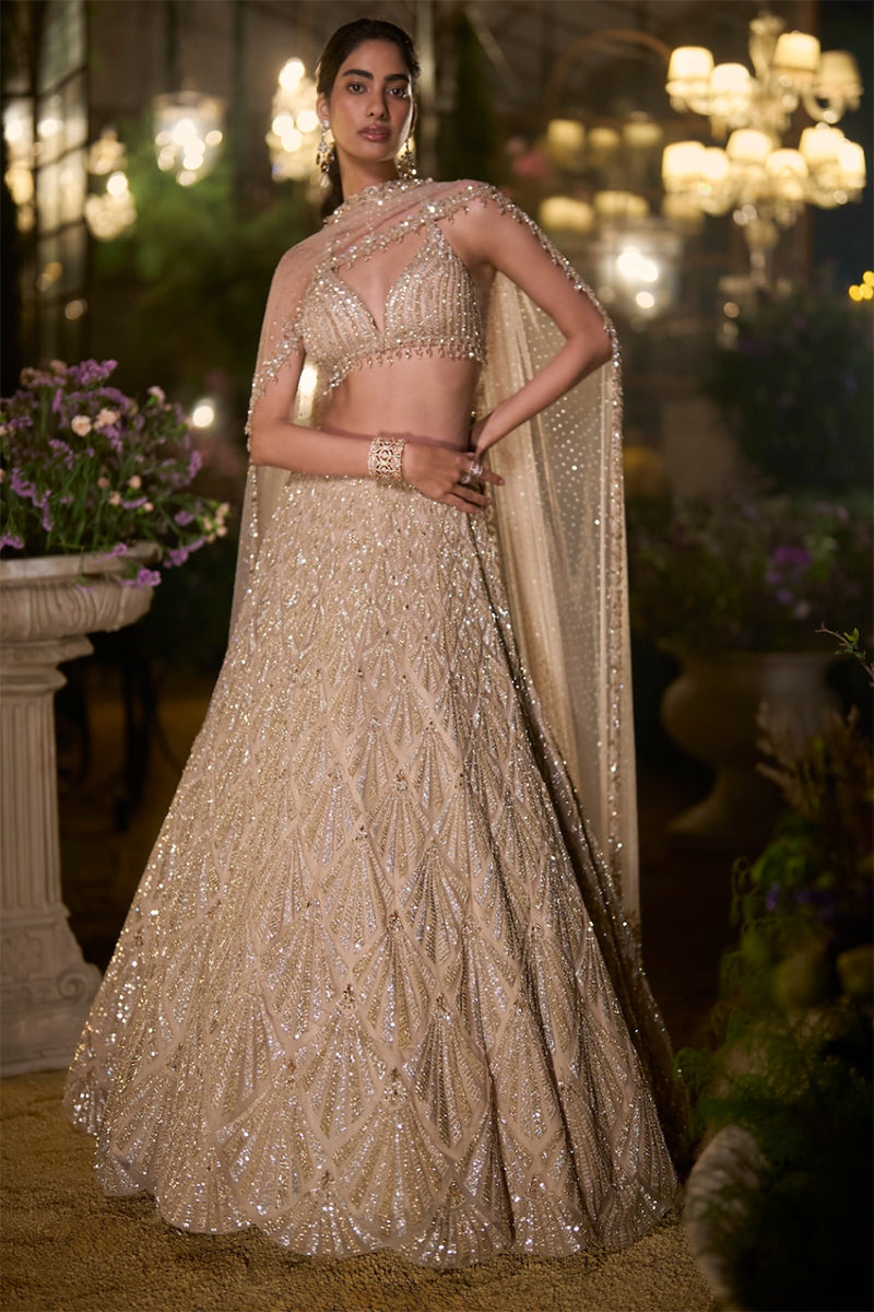Lehenga blouse Dupatta Coffee-Floral