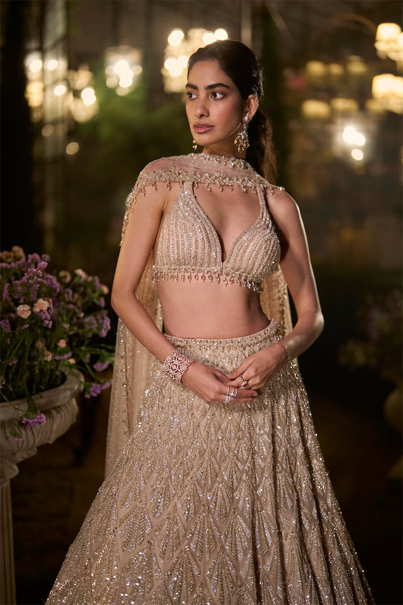 Lehenga blouse Dupatta Coffee-Floral
