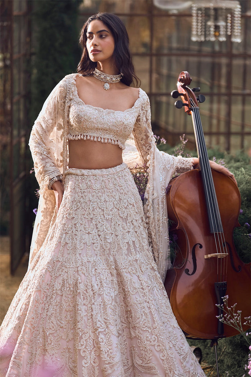 Lehenga Blouse Dupatta Powder-Peach