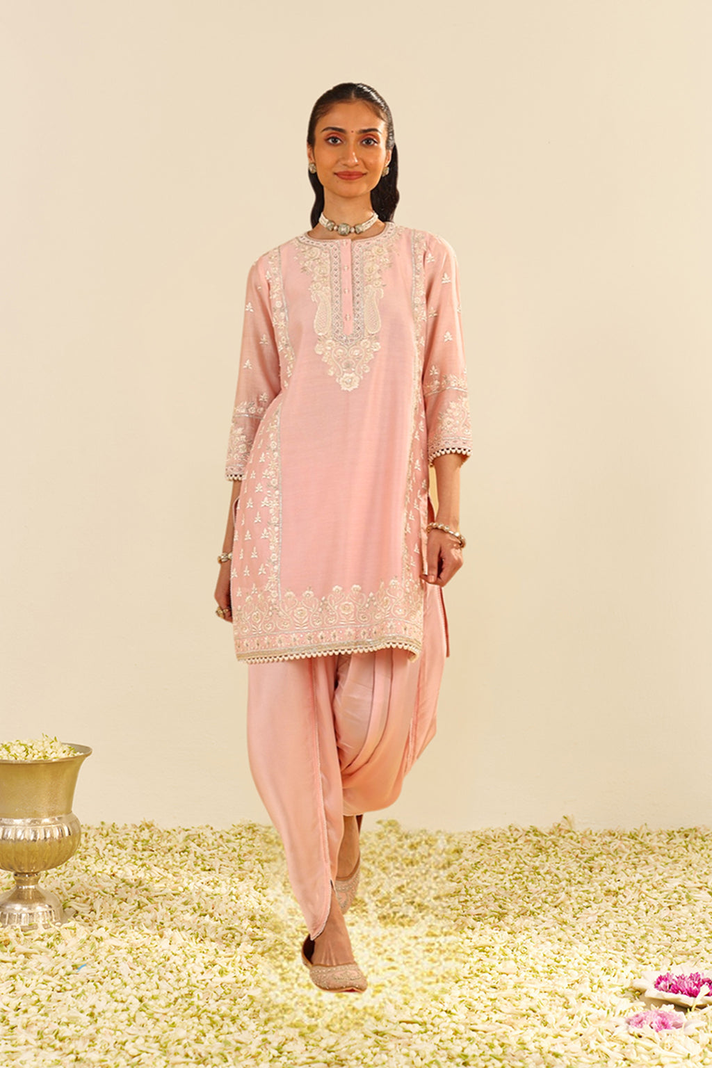 KURTA DHOTI DUPATTA BLUSH PINK IVORY YELLOW