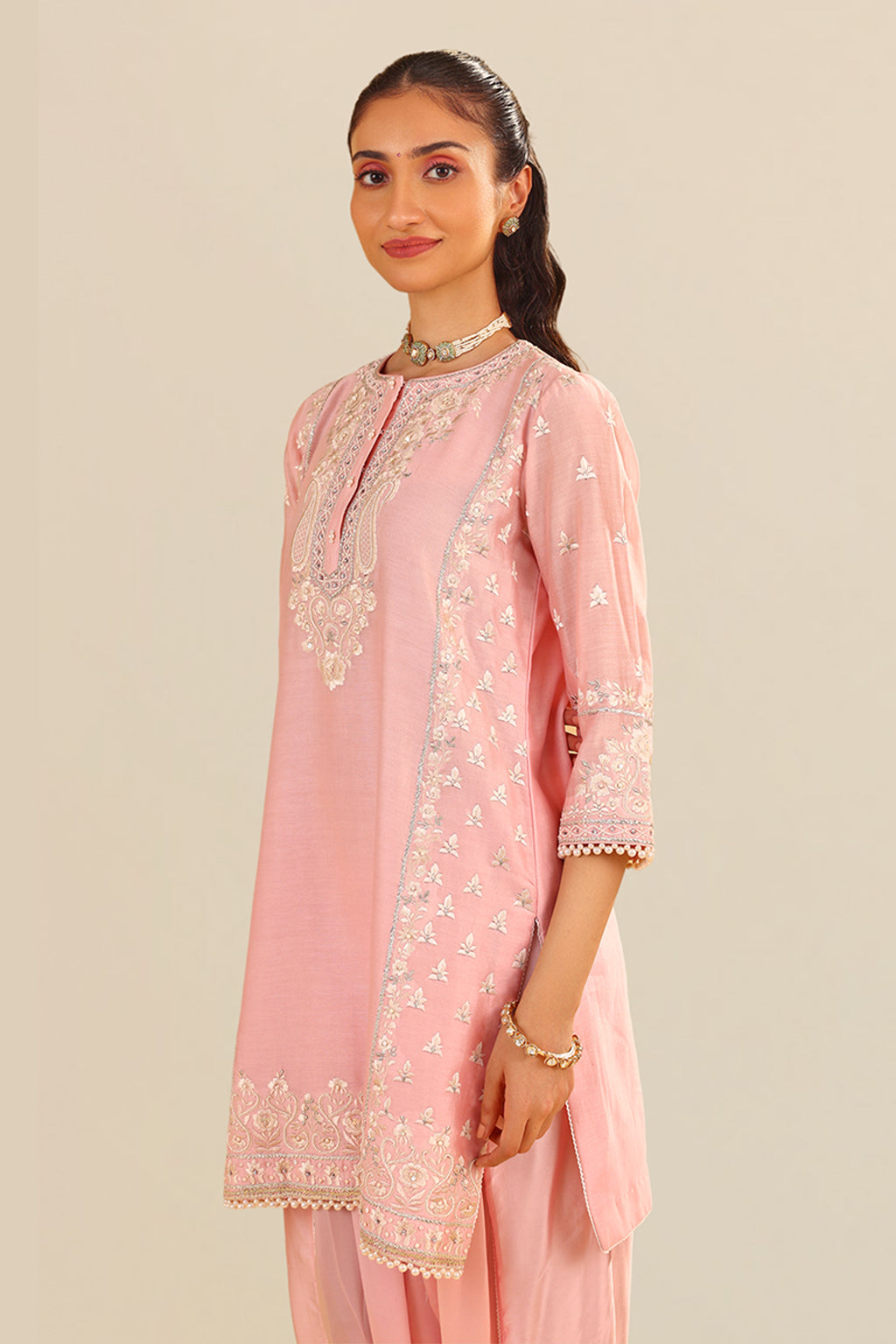 KURTA DHOTI DUPATTA BLUSH PINK IVORY YELLOW