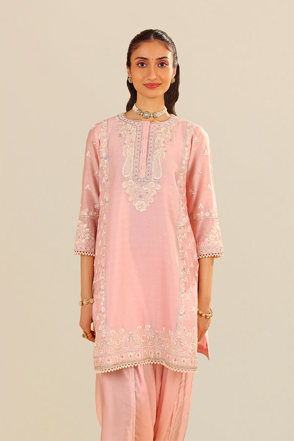 KURTA DHOTI DUPATTA BLUSH PINK IVORY YELLOW