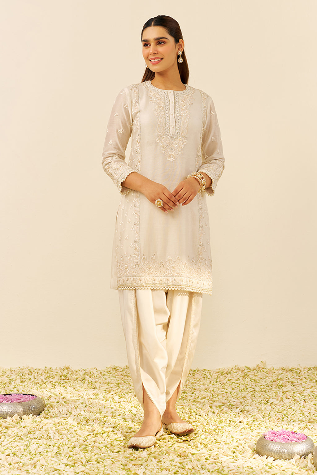KURTA DHOTI DUPATTA BLUSH PINK IVORY YELLOW