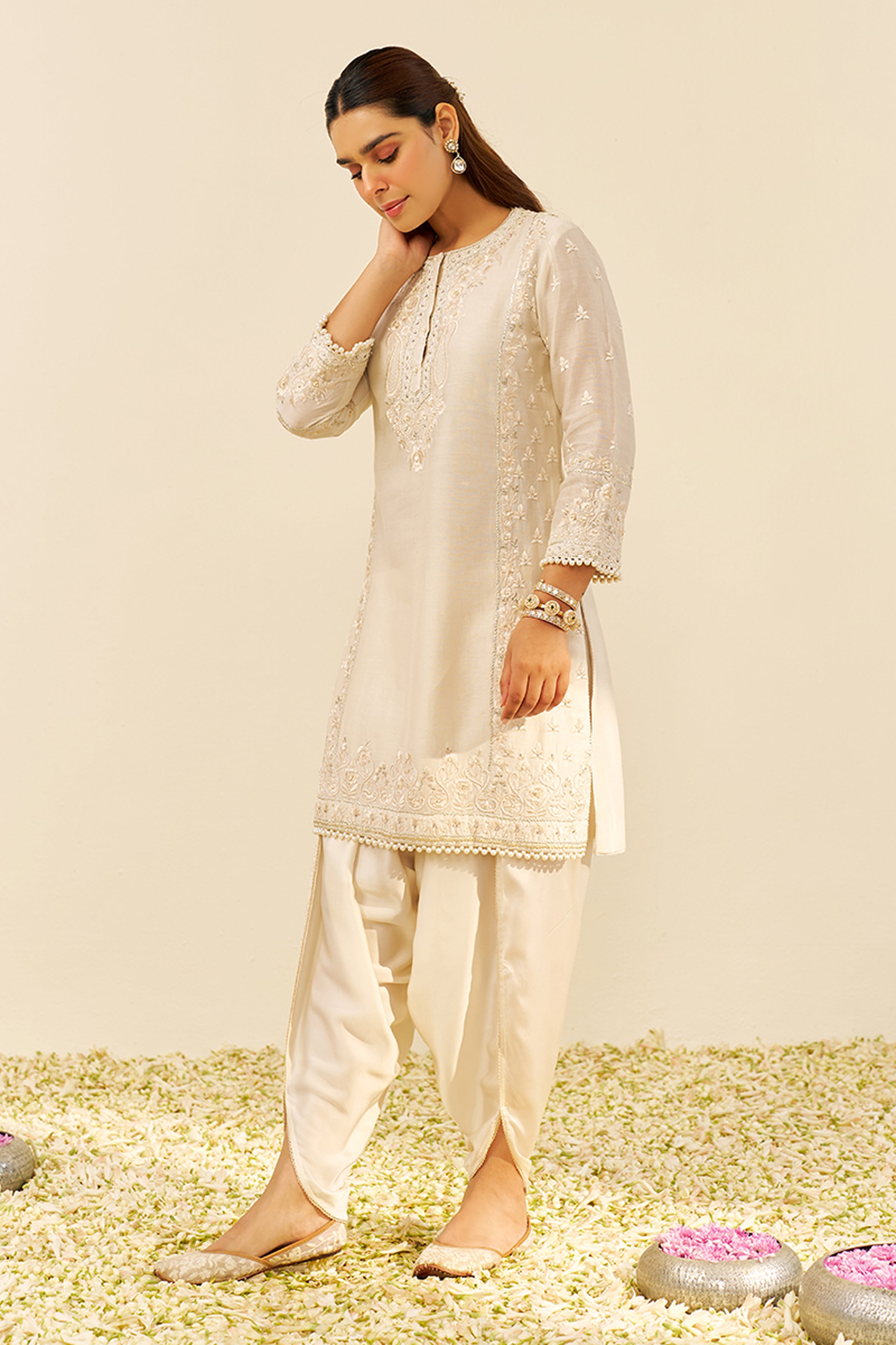 KURTA DHOTI DUPATTA BLUSH PINK IVORY YELLOW