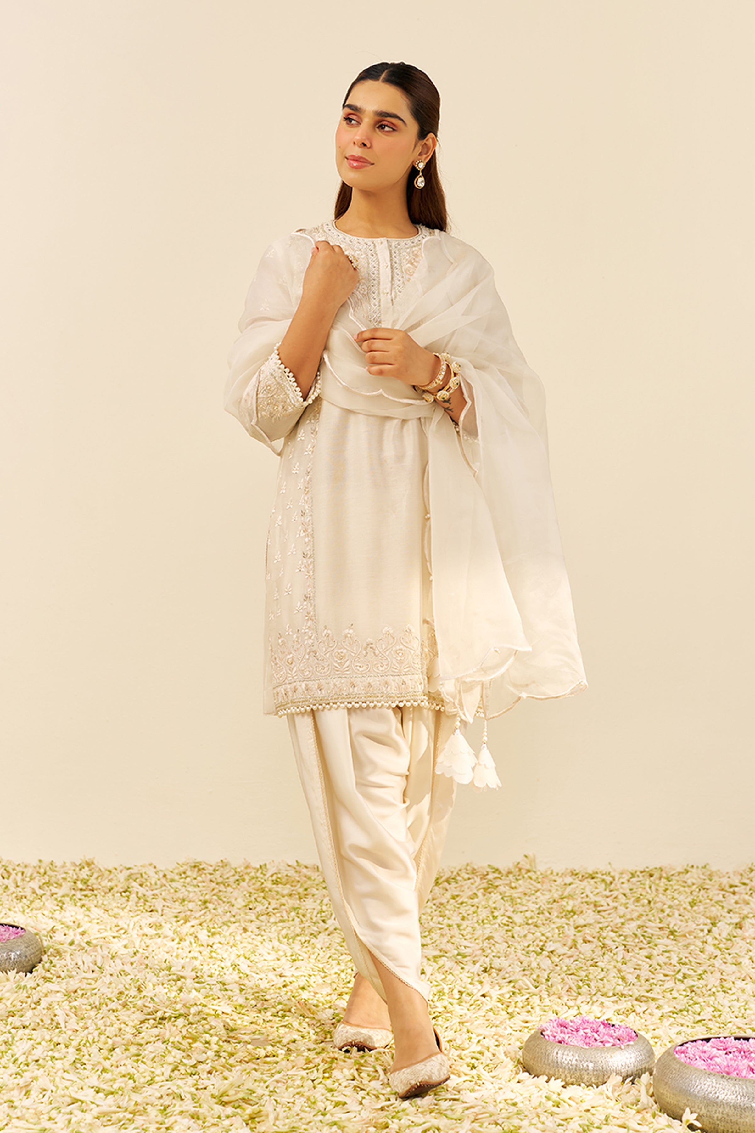 KURTA DHOTI DUPATTA BLUSH PINK IVORY YELLOW