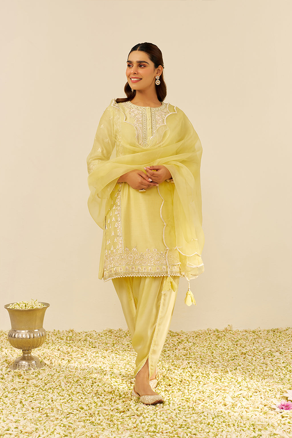 KURTA DHOTI DUPATTA BLUSH PINK IVORY YELLOW