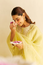 KURTA DHOTI DUPATTA BLUSH PINK IVORY YELLOW