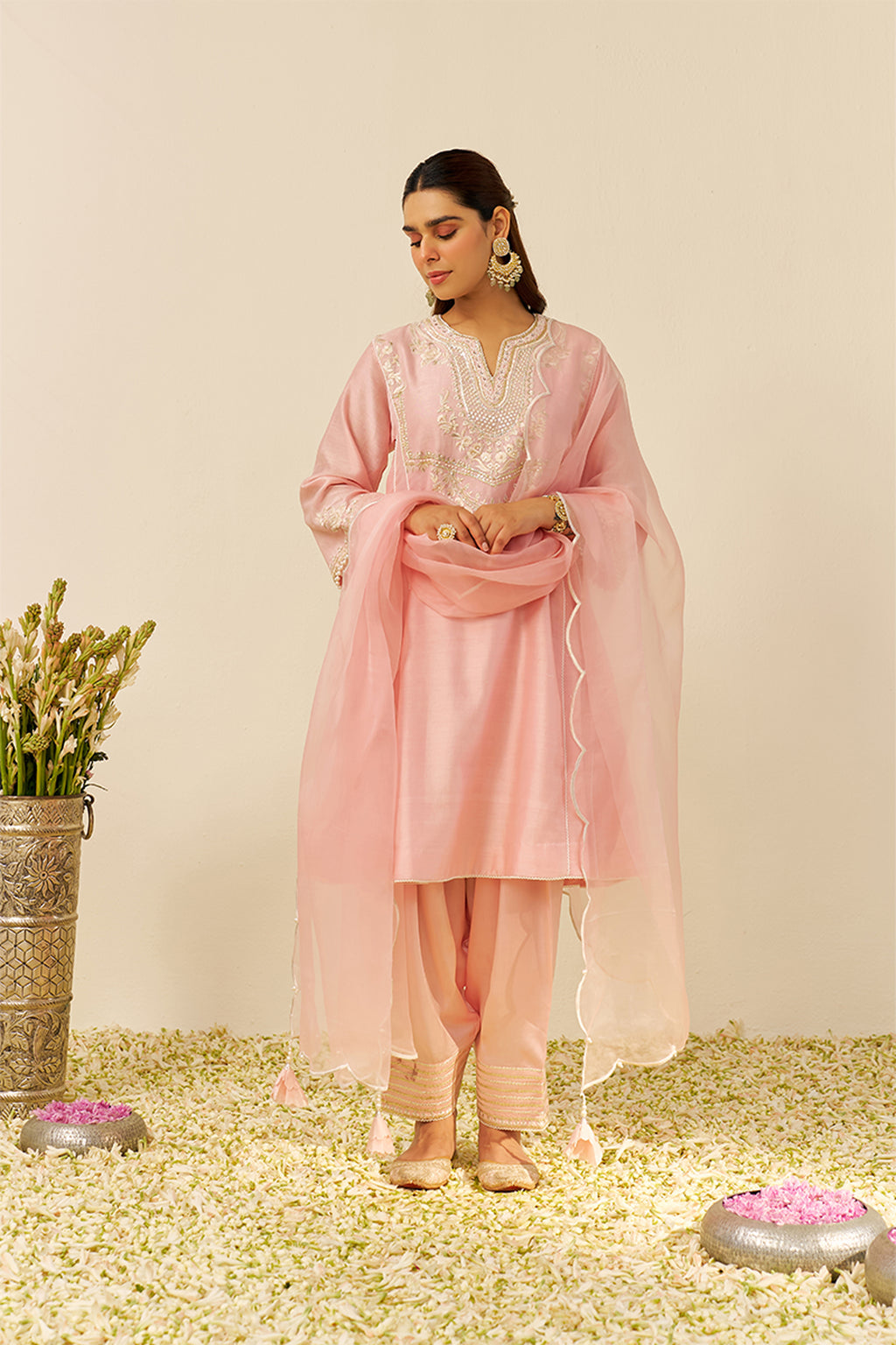 CHAUGA SALWAR DUPATTA BLUSH PINK IVORY
