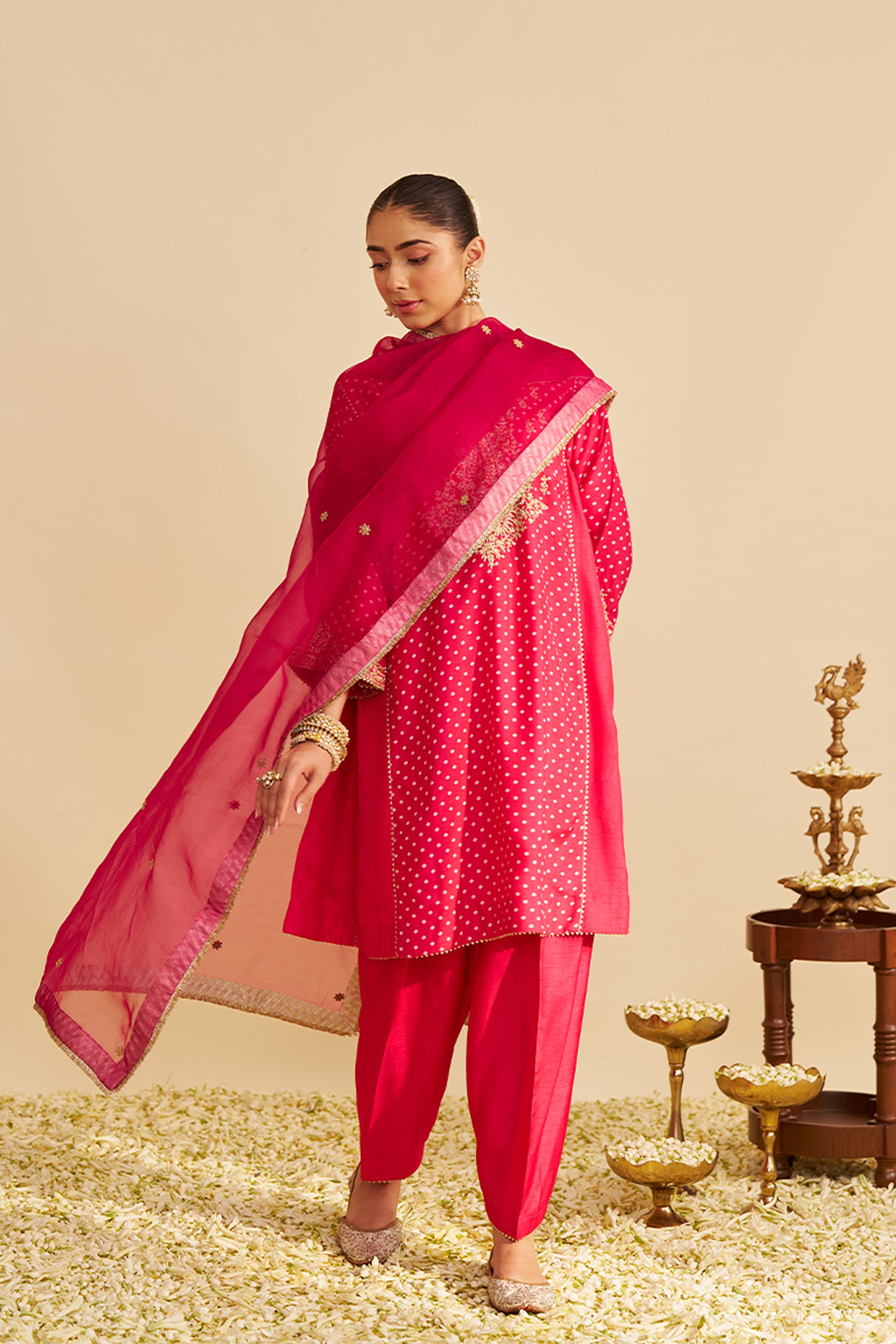 CHAUGA SALWAR HOT PINK ORANGE