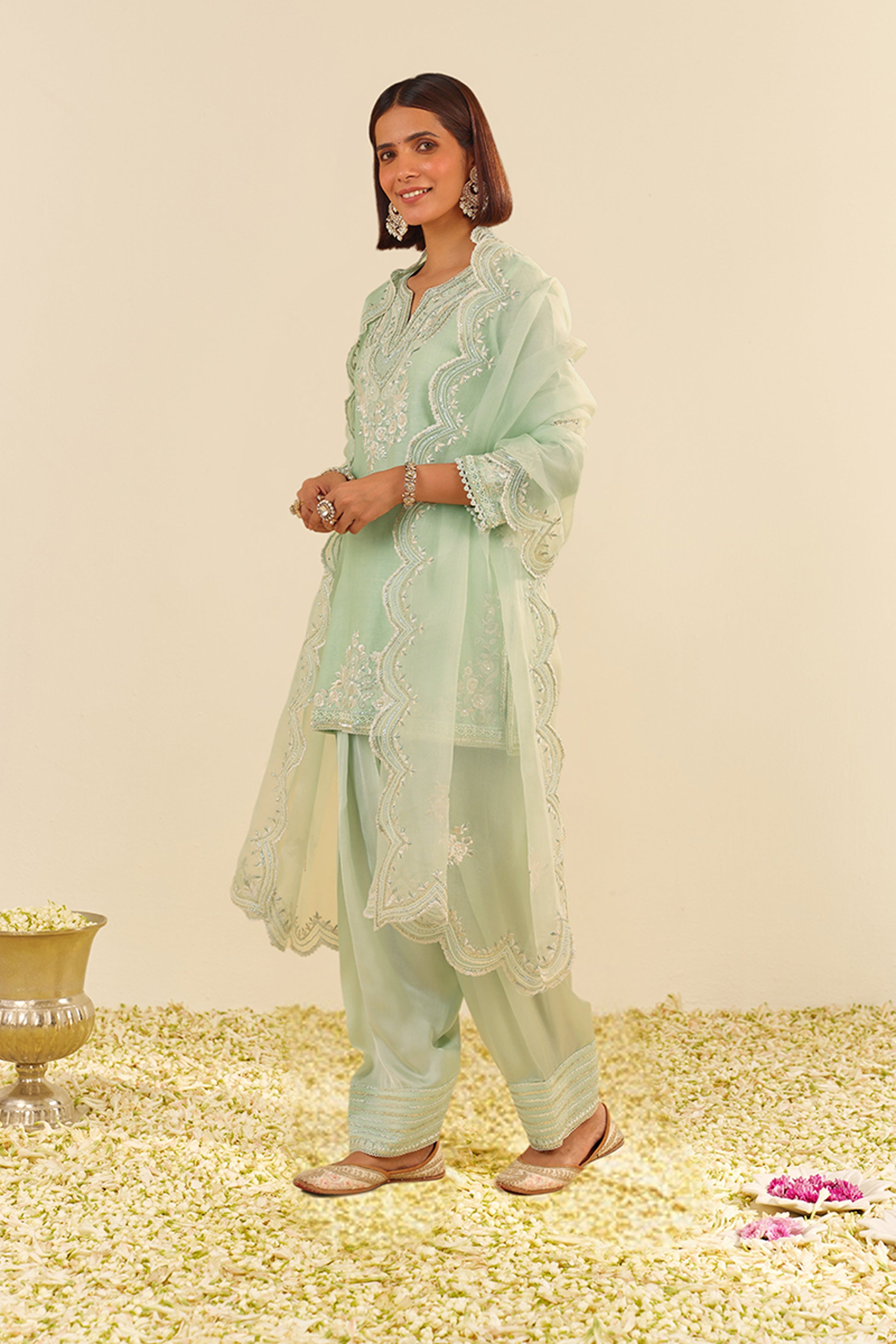KURTA PANT DUPATTA MINT GREEN