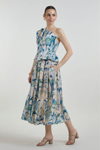 Skirt-Oneshoulder Top Beige-Green-Blue