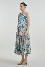 Skirt-Oneshoulder Top Beige-Green-Blue