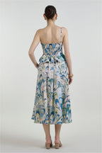 Skirt-Oneshoulder Top Beige-Green-Blue