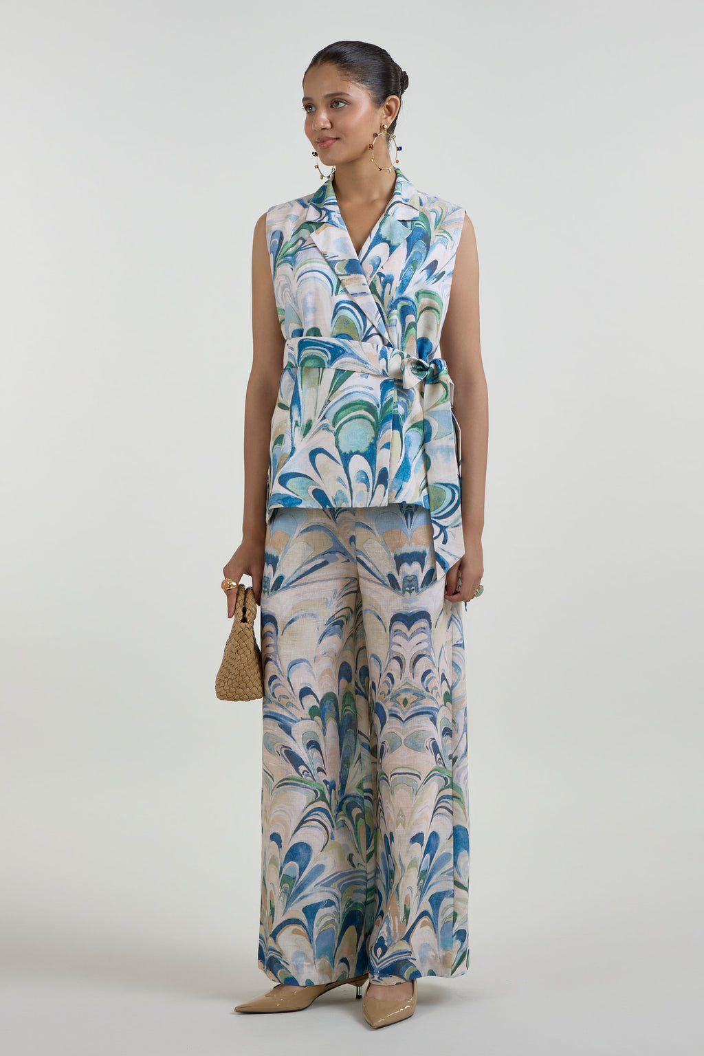 Blazer Pant Belt Beige-Green-Blue