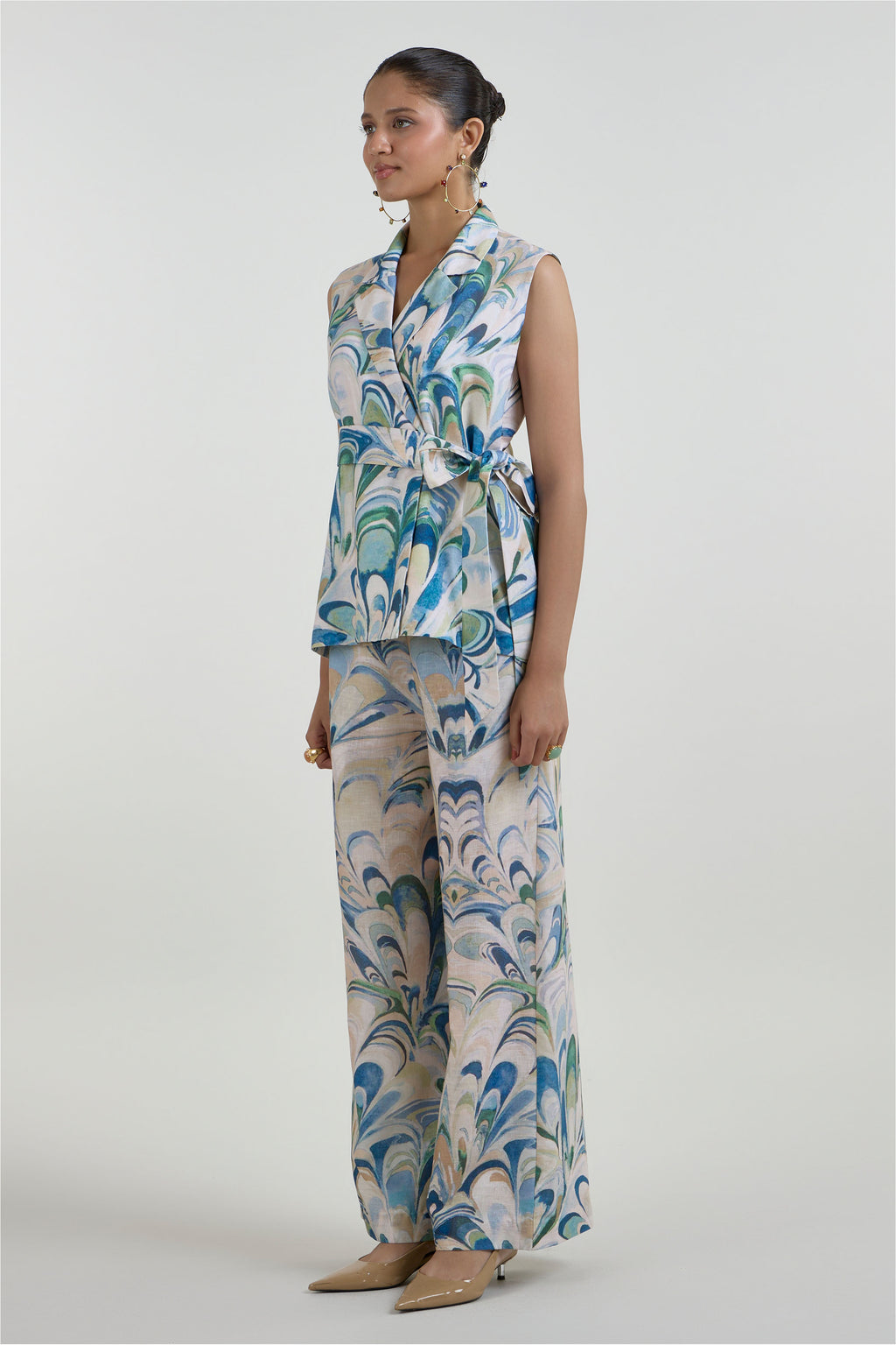 Blazer Pant Belt Beige-Green-Blue