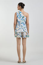 Shorts-Oneshoulder Top Beige-Green-Blue
