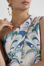 Shorts-Oneshoulder Top Beige-Green-Blue