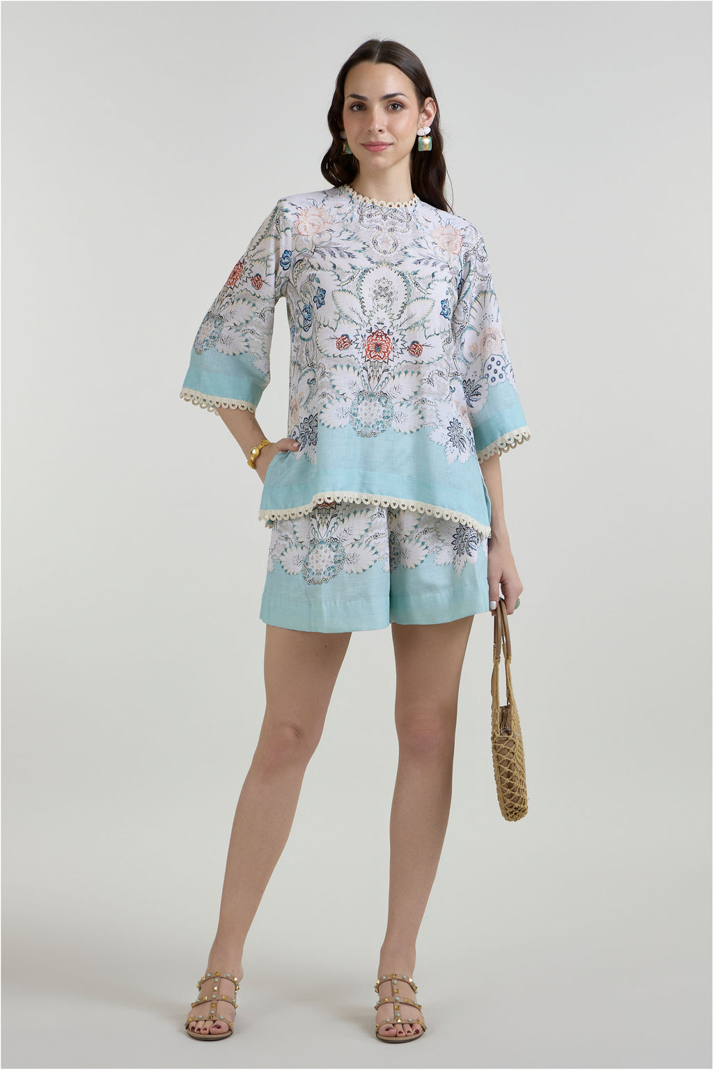 Tunic Top Shorts White-Teal