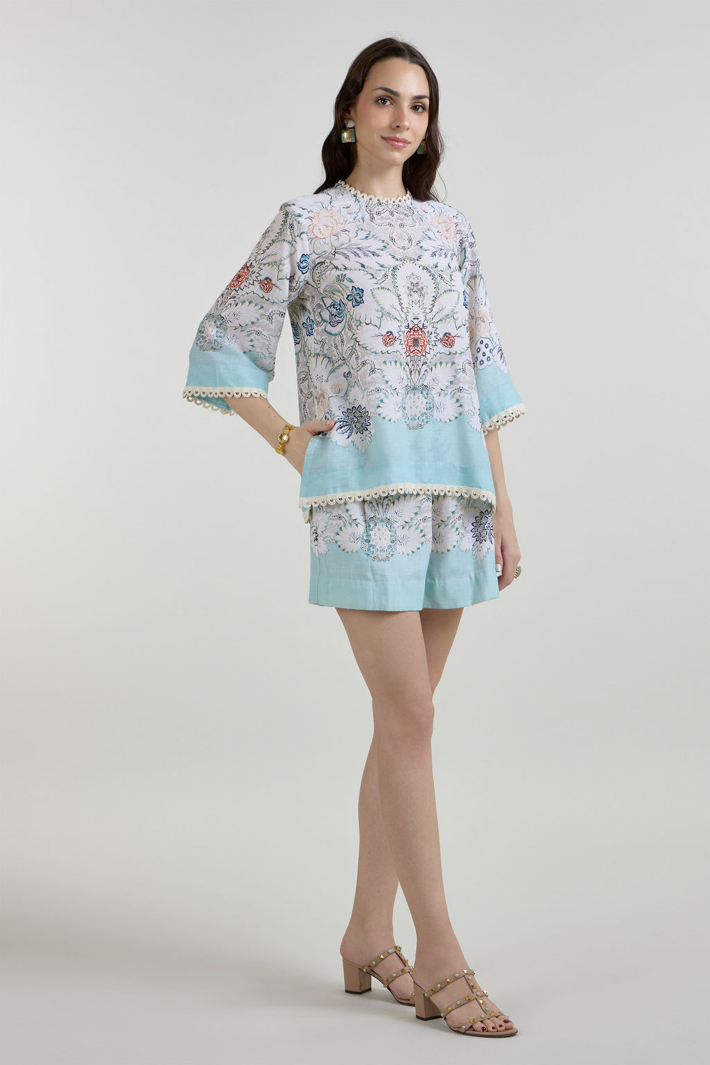 Tunic Top Shorts White-Teal