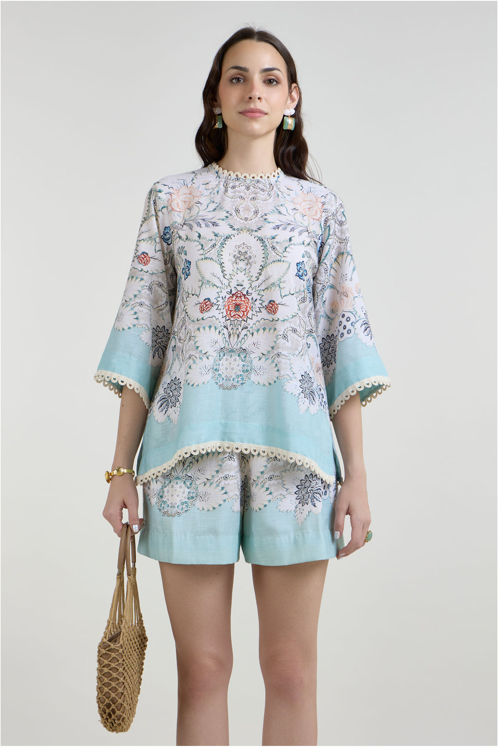 Tunic Top Shorts White-Teal