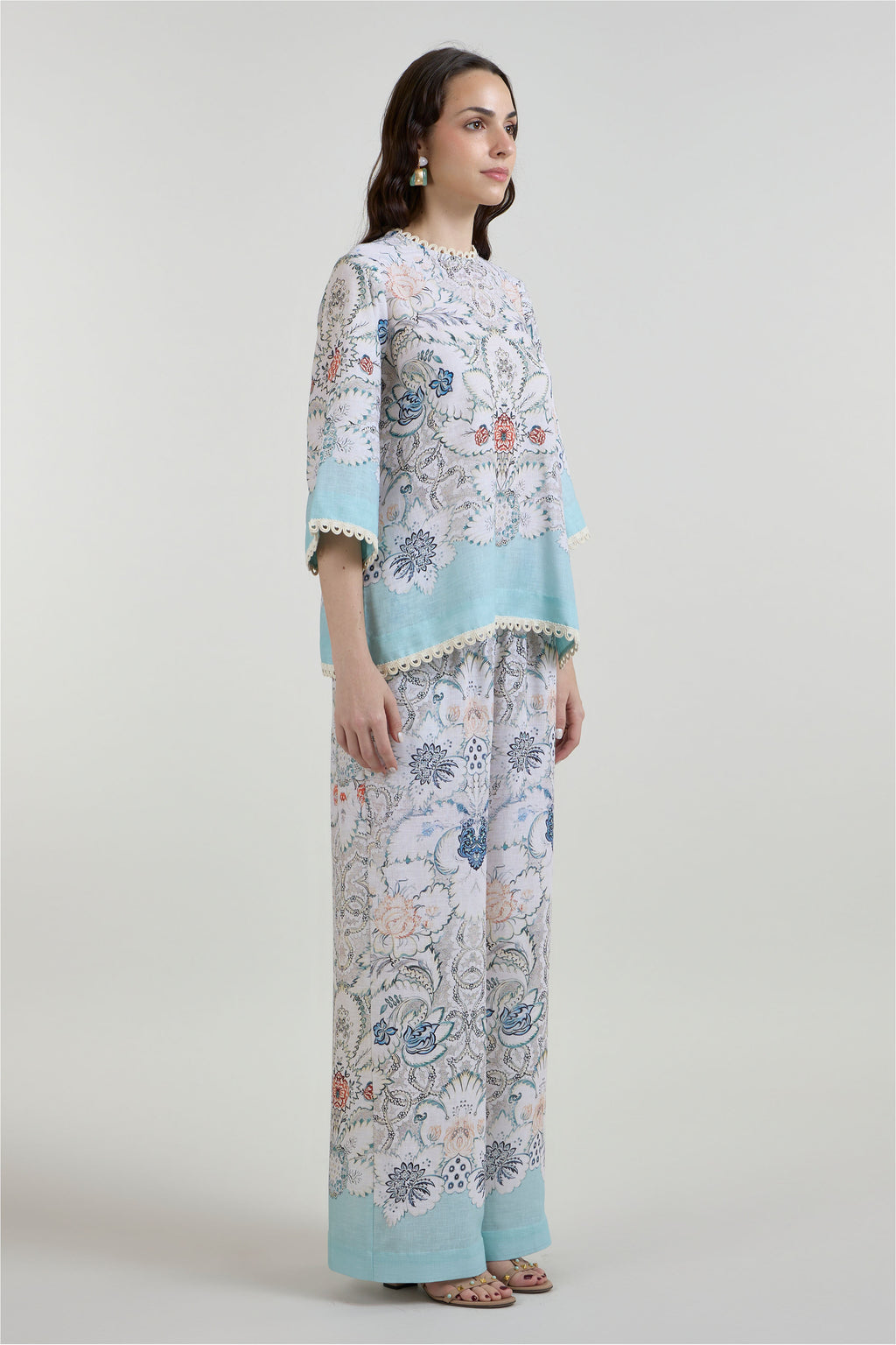 Tunic Top Pant White-Teal