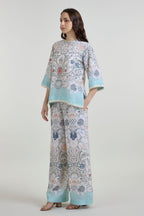 Tunic Top Pant White-Teal