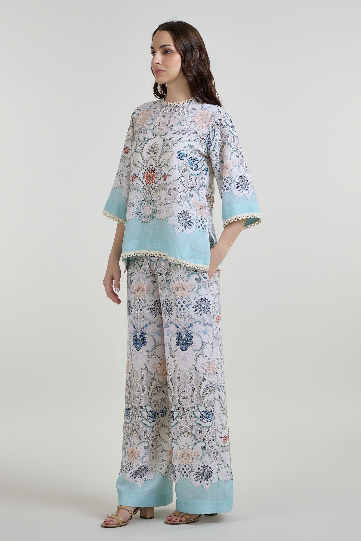 Tunic Top Pant White-Teal