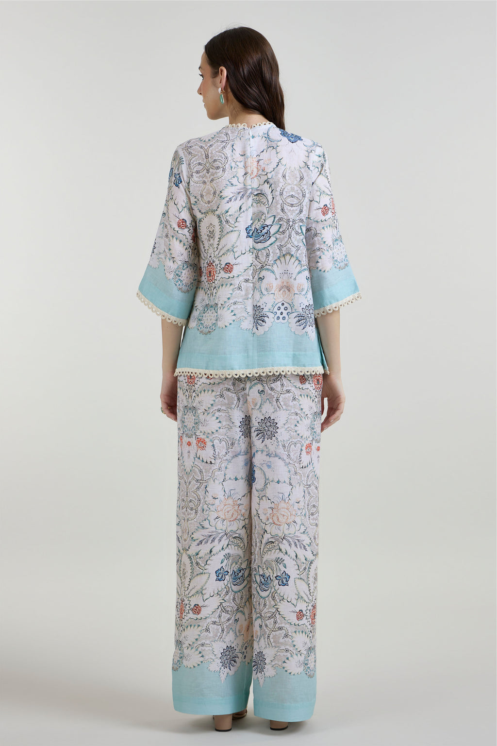 Tunic Top Pant White-Teal
