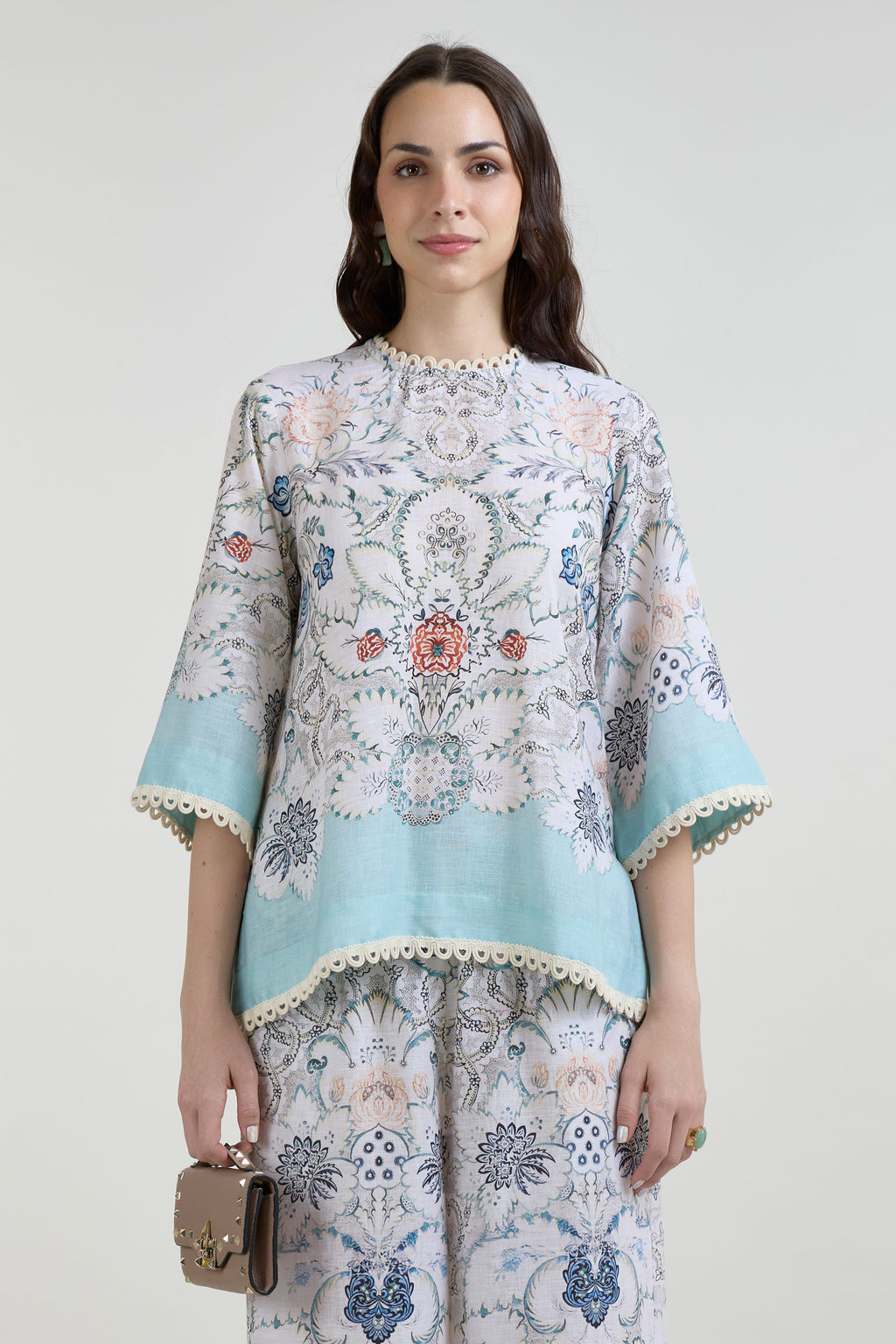 Tunic Top Pant White-Teal