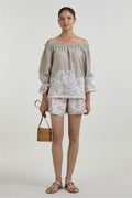 Shorts-offshoulder Top Khaki