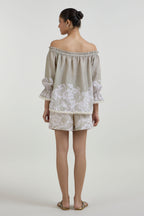 Shorts-offshoulder Top Khaki