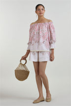 Shorts Off-Shoulder Top Pink-Brown-Ivory