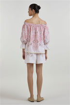 Shorts Off-Shoulder Top Pink-Brown-Ivory
