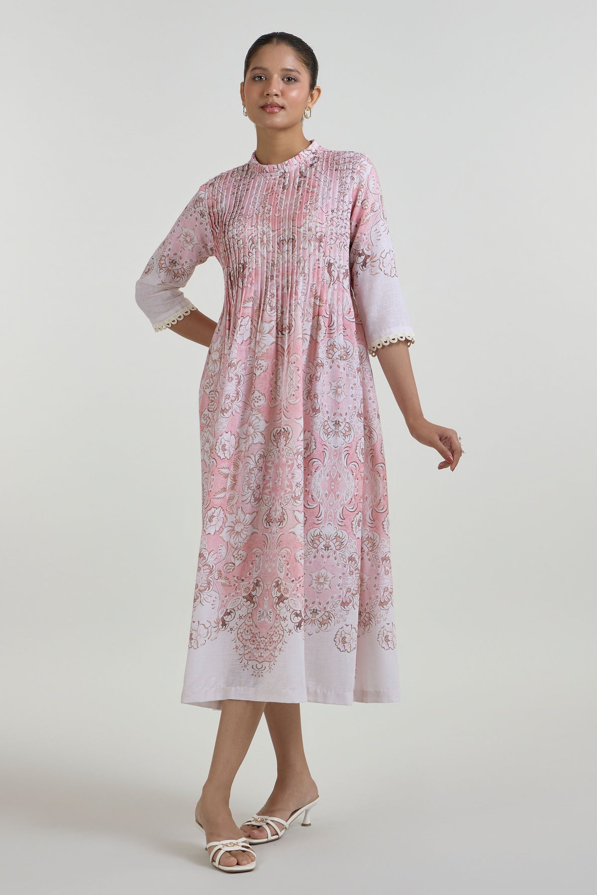 Dress Pink-Brown-Ivory