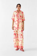 Shirt Trouser Set Cream Pink