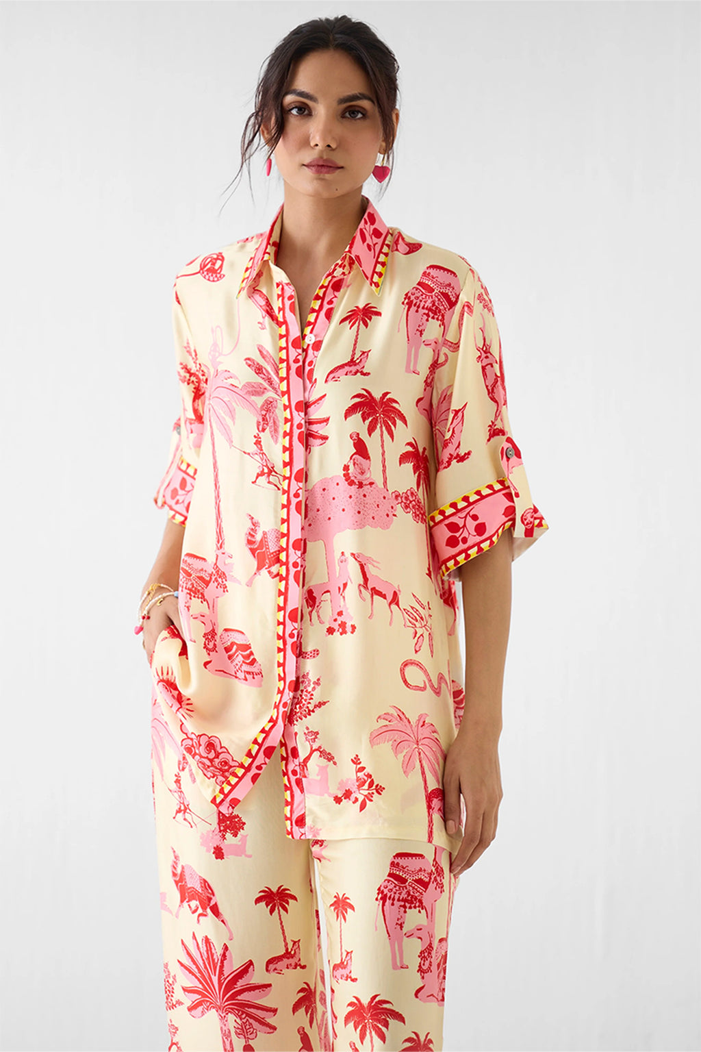 Shirt Trouser Set Cream Pink