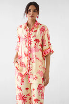 Shirt Trouser Set Cream Pink
