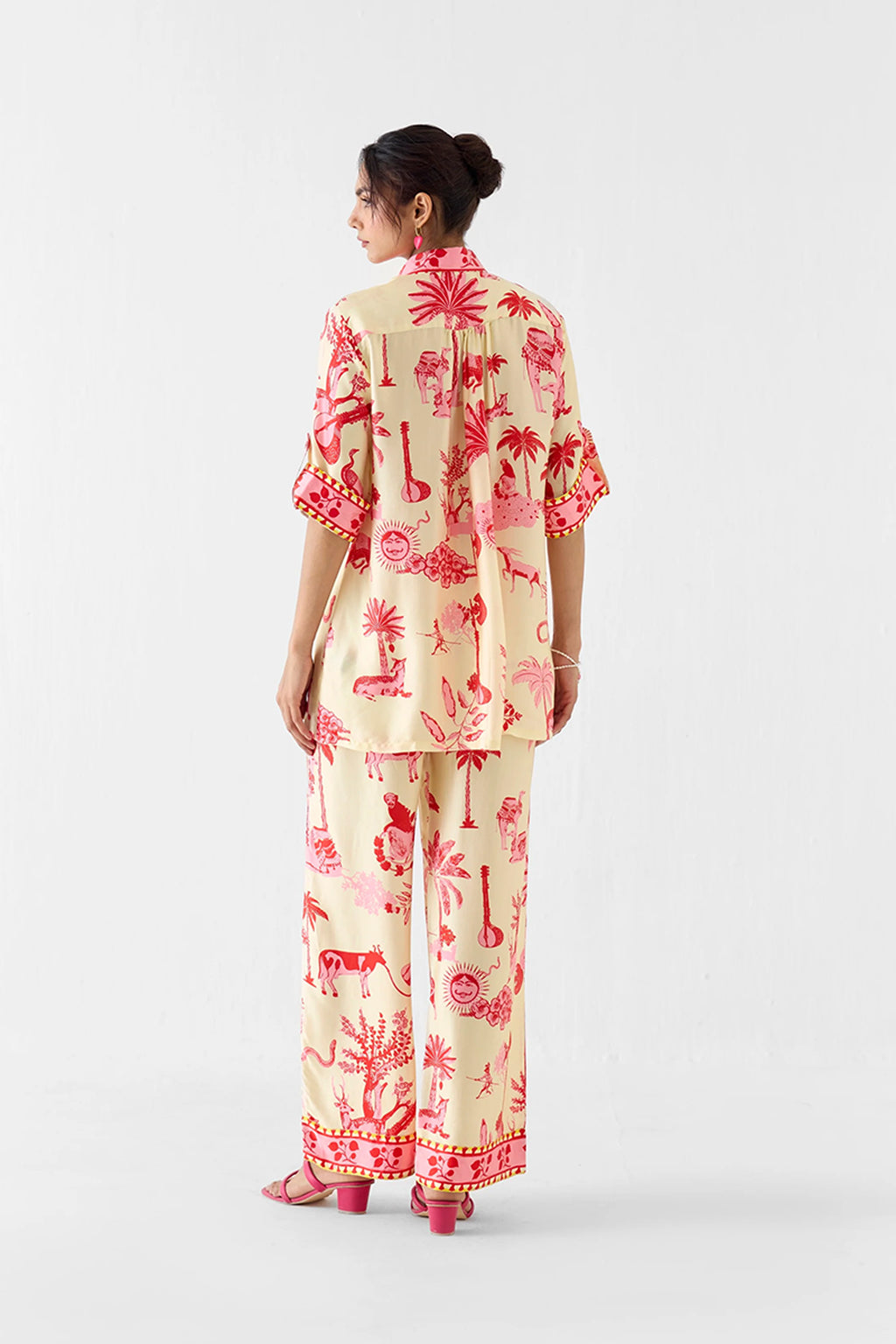Shirt Trouser Set Cream Pink