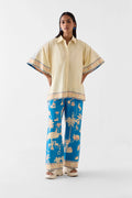 Shirt Trouser Set Blue Cream
