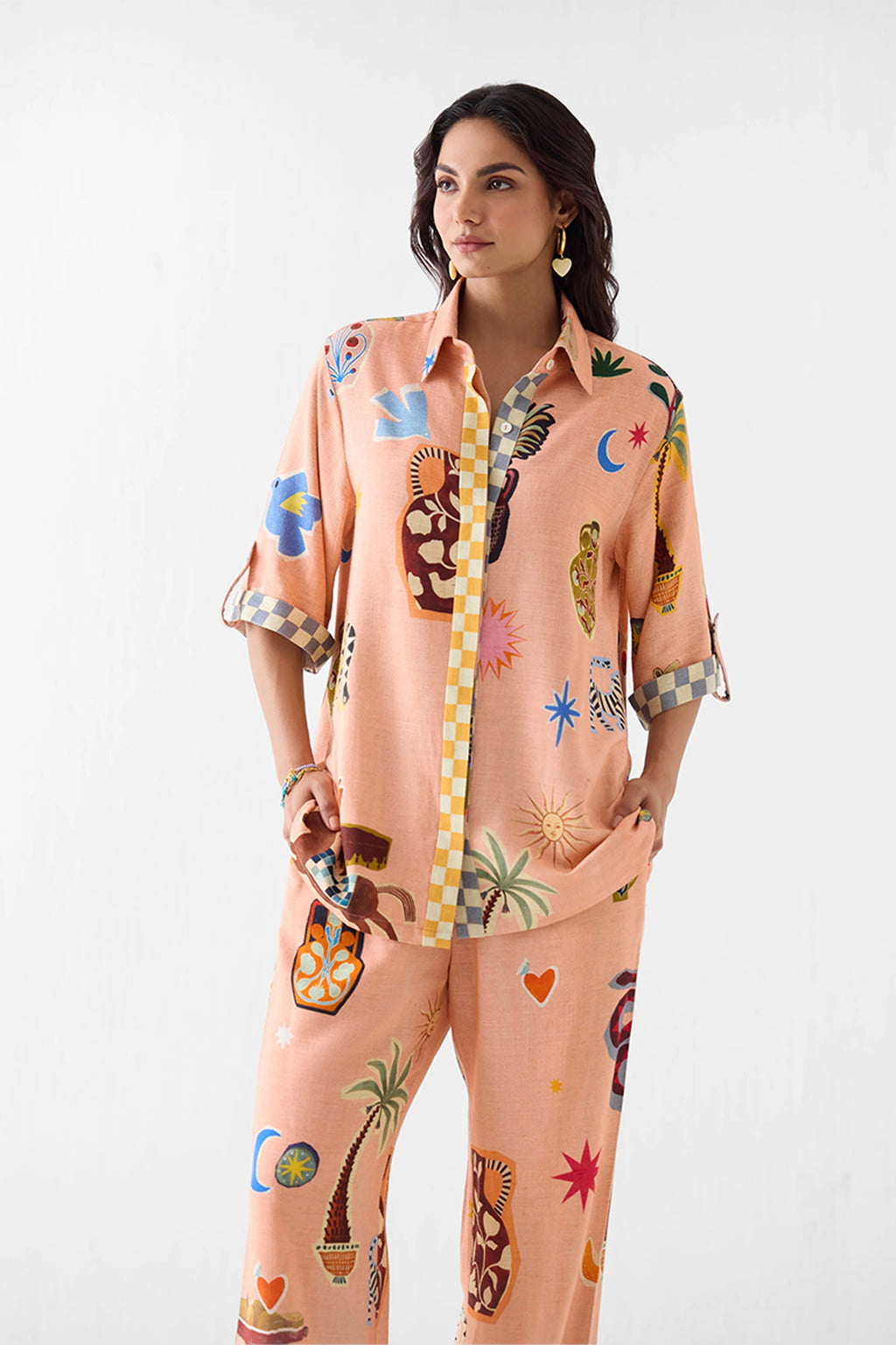 Shirt Trouser Set Peach