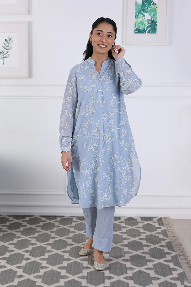 Kurta Pant Blue Pista Green Blush Pink