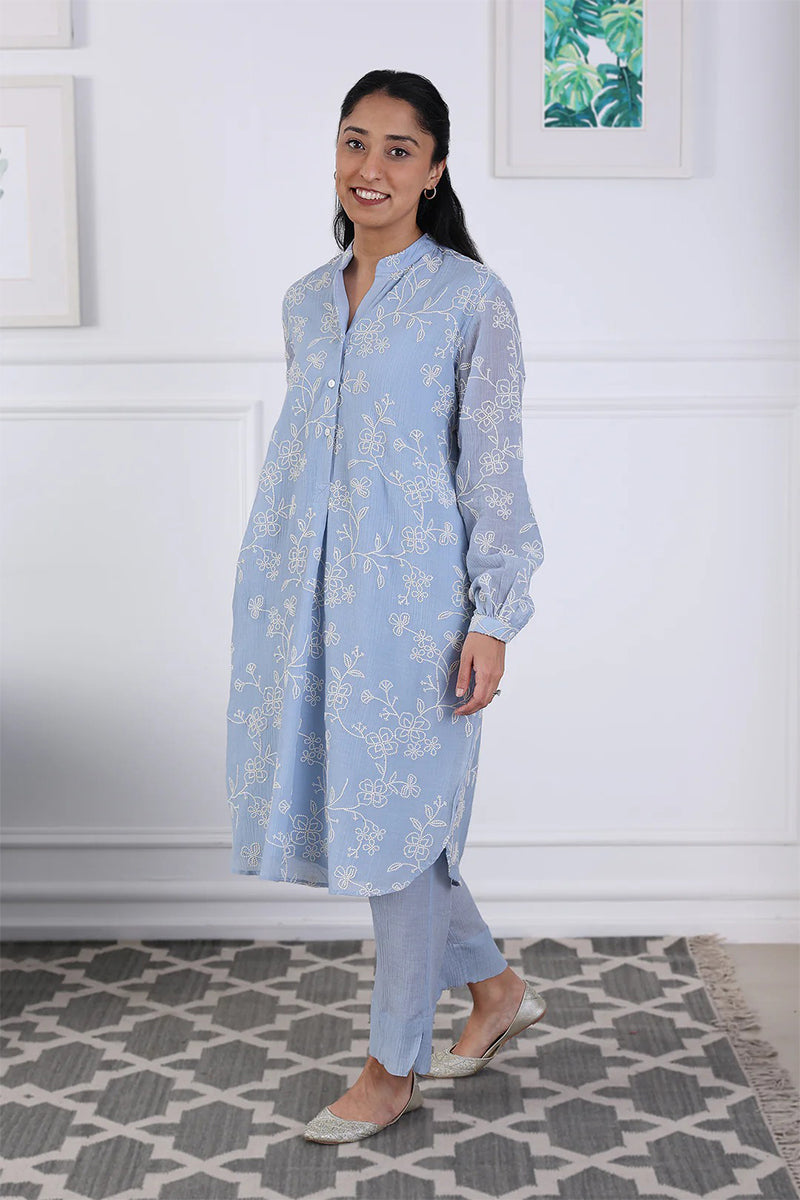Kurta Pant Blue Pista Green Blush Pink