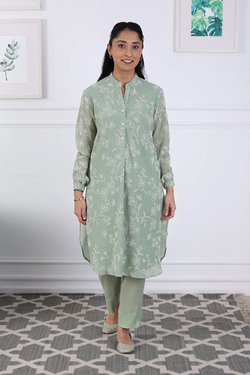 Kurta Pant Blue Pista Green Blush Pink