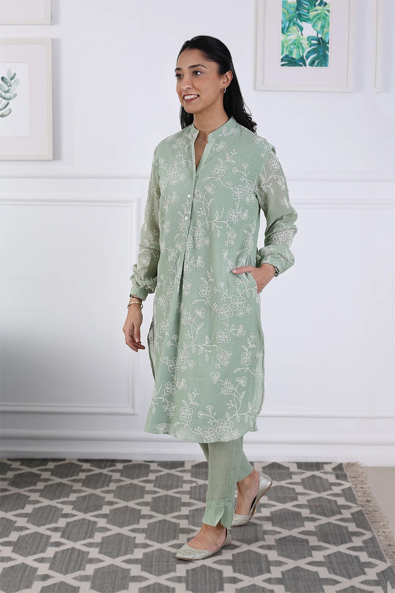 Kurta Pant Blue Pista Green Blush Pink